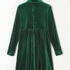 Elegant Green Long Sleeve Ruffle Velvet Button Up Mini Dress - Image 12