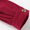 Women's Burgundy Corduroy Ruffle Tiered Button O Neck Shirt - Image 11