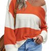 Women's Orange Stripe Color Block Drop Shoulder Bubble Sleeve Sweater - Image 12