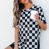 Women's Black Western Fashion Checkerboard Print Side Split T-Shirt - Image 3