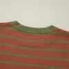 Women's Brown Stripe Trimmed Round Neck Drop Shoulder Loose Sweater - Image 8