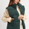 Women's Jungle Green Corduroy Stand Neck Zipped Puffer Vest for Casual Style - Image 5