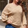 Plus Size Women's Light French Beige Textured Knit Solid Checkered Sweater - Image 6