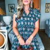 Women's Blue Retro Floral Print Ruffle Short Sleeve Mini Dress - Image 13
