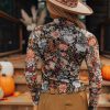 Women's Brown Floral High Neck Long Sleeve Sheath Blouse - Image 9