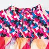 Women's Rose Red Abstract Geometric Patchwork Puff Sleeve Blouse - Image 12