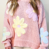 Women's Pink Floral Embroidered Oversized Sweater - Cozy Knit Design - Image 2