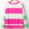 Women's Rose Red Colorblock Striped Drop Shoulder Long Sleeve Top - Image 6