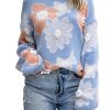 Women's Beau Blue Floral O Neck Drop Shoulder Knitted Sweater for Casual Elegance - Image 15