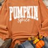 Women's Orange PUMPKIN Spice Corded Crewneck Sweatshirt - Image 11