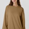 Women's Camel Solid Fleece Lined Drop Shoulder High Low Sweatshirt - Image 3