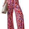 Women's Purple Floral Wide Leg Pants - Elastic High Waist for Comfort - Image 14