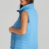 Women's Sky Blue Plush Collared Quilted Zipped Puffer Vest for Winter Style - Image 6