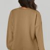 Women's Classic Brown Pullover Sweatshirt with O Neck and High-Low Hem - Image 2