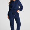 Women's Navy Blue Ribbed Knit Cropped Hoodie and Joggers Set - Image 10