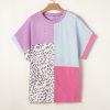 Women's Plus Size Rose Red Leopard Colorblock Patchwork Corded Knit T-Shirt - Image 12