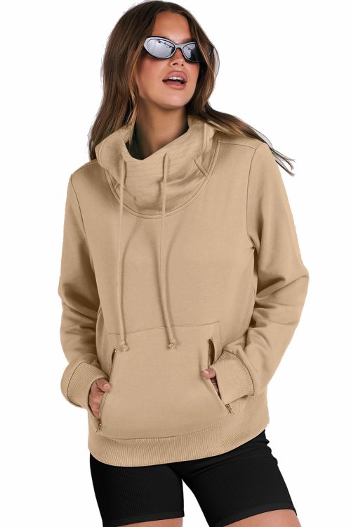 Women's Parchment Zipped Pocket Cozy Drawstring Hoodie - Stylish and Comfortable