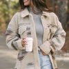 Women's Khaki Western Aztec Print Sherpa Splicing Long Sleeve Button Coat - Image 9