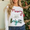 Women's White Tinsel Merry and Bright Graphic Christmas Sweater - Image 6