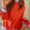 Women's Orange Color Block Side Slits Raglan Sleeve Long Sleeve Top - Image 2