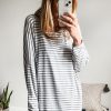 Women's Gray Stripe Oversized Long Sleeve Top with Drop Sleeves - Image 3