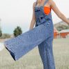 Women's Light Blue Mineral Wash Wide Leg Denim Overalls with Adjustable Buttoned Straps - Image 3