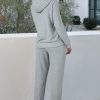 Women's Light Grey Fleece Lined Drawstring Hoodie with Kangaroo Pocket - Image 3