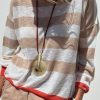 Women's Apricot Colorblock Striped Round Neck Drop Shoulder Sweater - Image 2