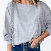 Women's Light Grey Waffle Patchwork Long Sleeve Pullover Top - Image 2