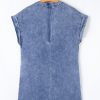 Women's Beau Blue Tie V Neck Denim Shift Dress with Tucking Detail and Pockets - Image 16