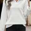 Women's White Quilted Texture Sporty Long Sleeve Collared Top - Image 6