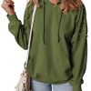 Women's Vineyard Green Solid Color Hoodie with Rivet Studs and Pocket - Image 8