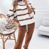 Women's Brown Stripe Striped Drop Shoulder Pullover and Jogger Pants Set - Casual Two Piece Outfit - Image 6