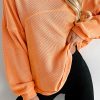 Women's Grapefruit Orange Solid Color Textured High Low Long Sleeve Top - Image 2