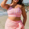 Stylish Pink Plus Size Plaid Print High Waist Bikini Set for Beach Days - Image 6