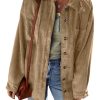 Women's Light French Beige Corduroy Patched Pocket Button Up Shacket - Image 5