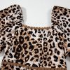 Brown Leopard Print Bubble Sleeve Square Neck Maxi Dress for Women - Image 17