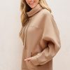 Women's Light French Beige Drawstring Turtleneck Dolman Sleeve Sweatshirt - Image 3