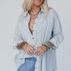 Women's Sky Blue Stripe Long Sleeve Button-Up Shirt - Image 3