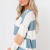 Women's Light Blue Colorblock Striped Drop Shoulder Long Sleeve Top - Image 2