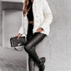 Women's White Solid Quilted Hooded Zip Up Puffer Jacket for Winter - Image 6