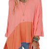 Women's Grapefruit Orange Contrast Color Patchwork Oversized Long Sleeve Top - Image 12