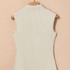 Women's Apricot Ribbed Knit Mock Neck Tank Top - Chic and Comfortable Casual Wear - Image 8