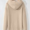 Women's Beige Solid Color Drawstring Hooded Drop Shoulder Pullover Sweater for Ultimate Comfort - Image 8