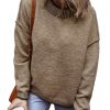 Women's Pale Khaki Contrast Trim Mock Neck Drop Shoulder Sweater - Image 19