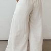 Women's White Casual Tie Waist Pleated Wide Leg Pants for Summer - Image 2