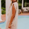 Women's Khaki Stripe Sleeveless Mini Dress with Pockets - Casual Round Neck Style - Image 12