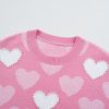 Women's Cozy Pink Pearled Heart Print Crew Neck Sweater for Valentine's Day - Image 8