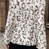 Women's Khaki Leopard Print Balloon Sleeve Blouse with Split Neck - Image 3