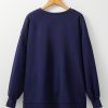 Women's Navy Blue Solid Fleece Lined Drop Shoulder High Low Sweatshirt - Image 4